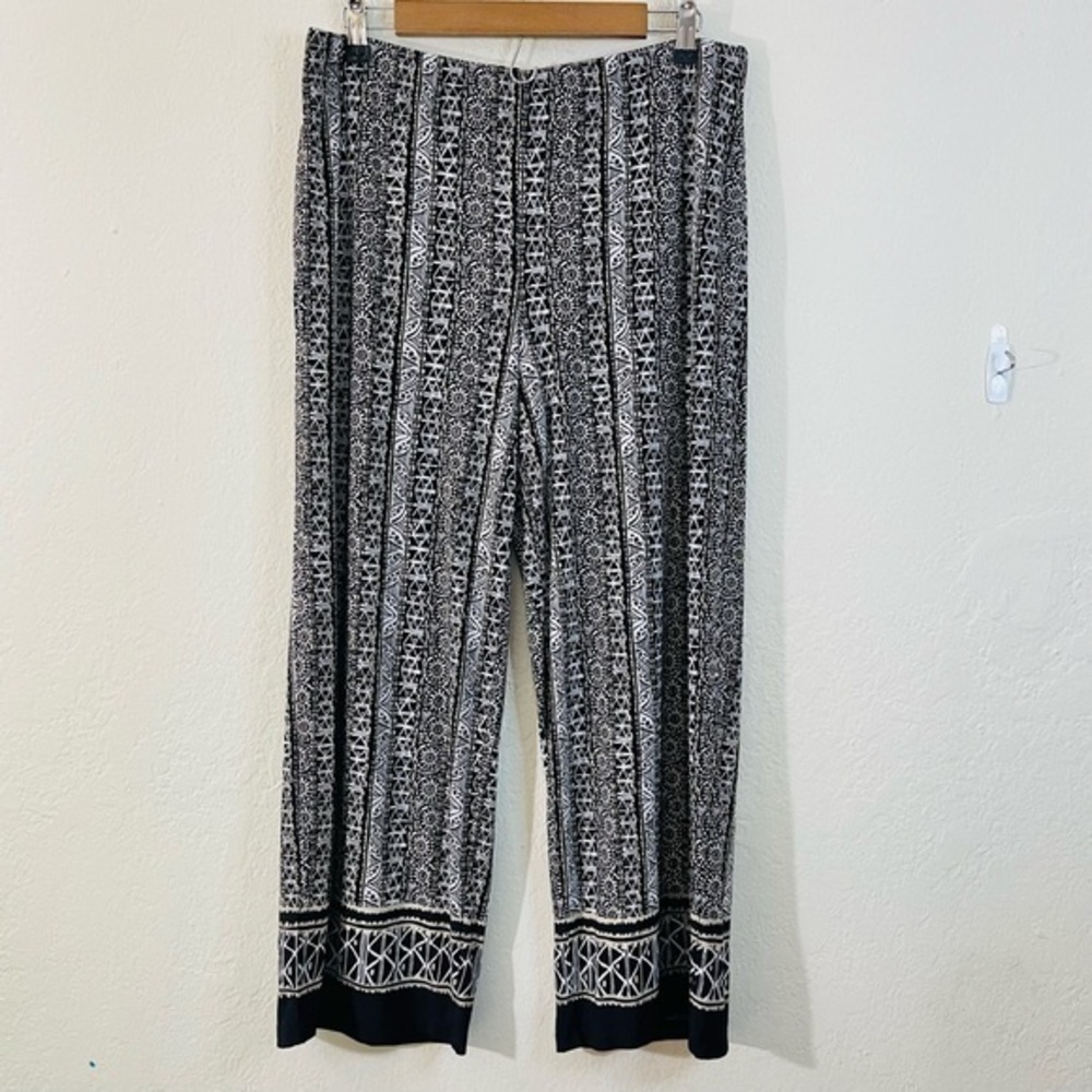 Susan Graver Geometric High Rise Pants Women Size Medium Black/White Stretch